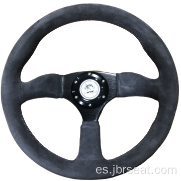 Volante de carreras personalizado con costuras moradas de gamuza gris